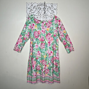 LILLY PULITZER Sophie Dress size LARGE Pullover 3/4 Sleeves Button Cuff Detail